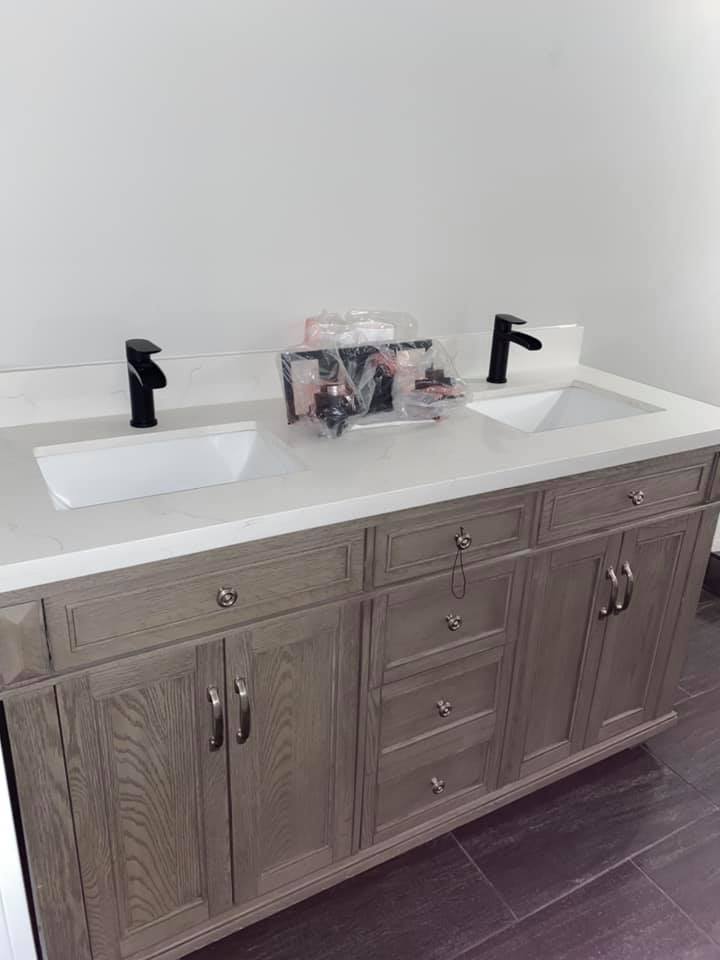 New construction double vanity post-build detail clean