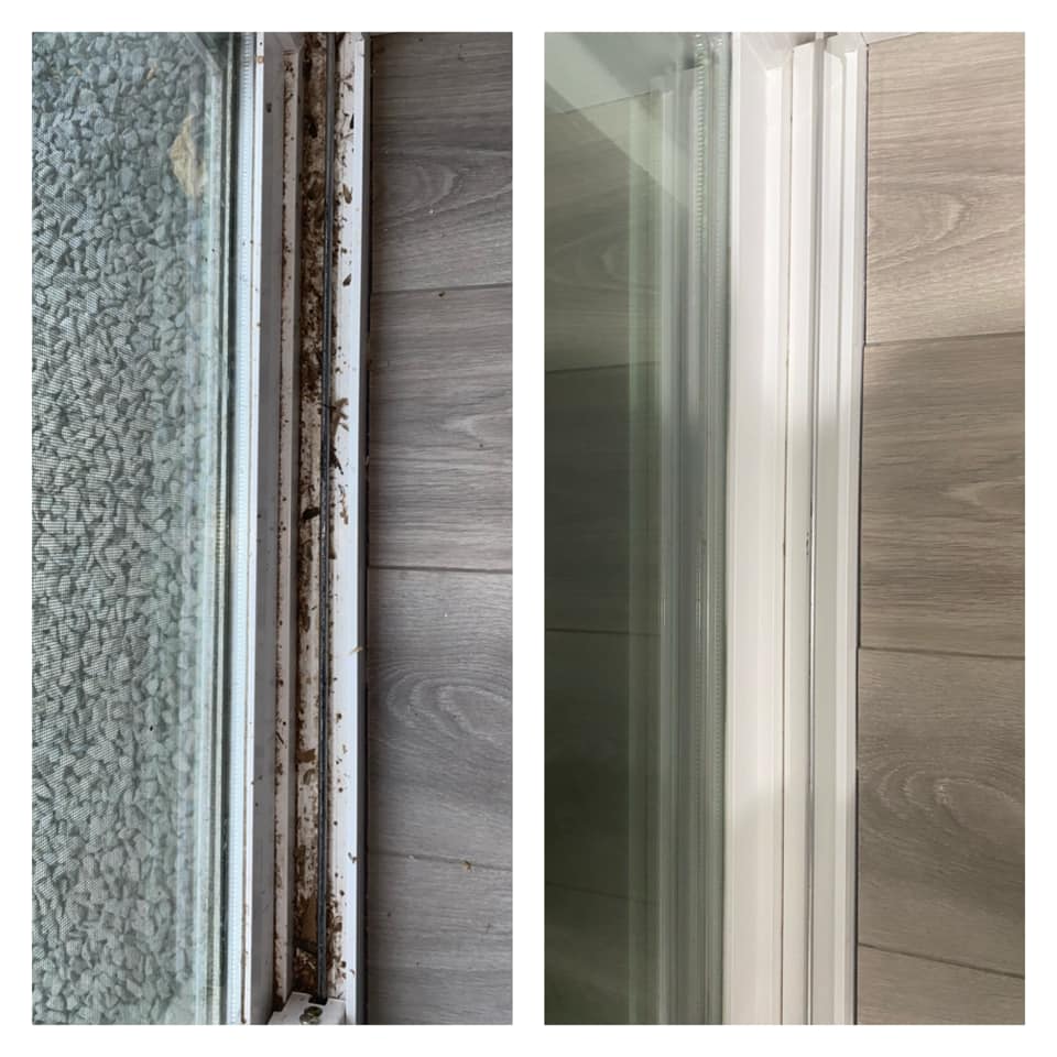 Bathroom window area before and after cleaning
